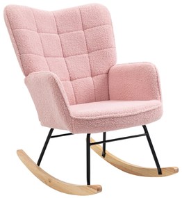 HOMCOM Scaun de leagăn rocking chair tapiterie din blană răsucită structură din oțel 71 x 98 x 101 cm roz | Aosom Romania