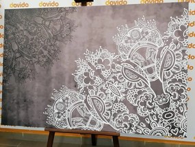 Tablou elementele unei Mandale florale în design alb-negru