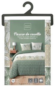 Lenjerie de pat albă-verde din bumbac pentru pat dublu, extinsă 240x220 cm Poetine – douceur d'intérieur