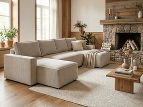 OFERTA Set mobilier coltar in forma de U SMART COSARO bej deschis 295x140 cm clasa a II-a