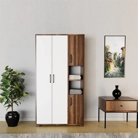 Dulap Homs 4 usi, alb si nuc,170x90x40 cm