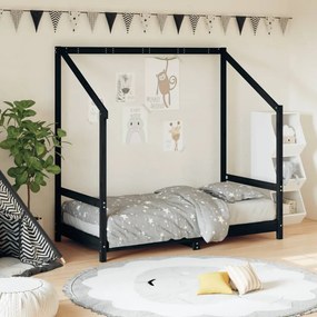 835711 vidaXL Cadru de pat pentru copii, negru, 80x160 cm, lemn masiv de pin