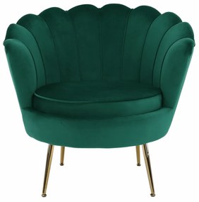 Fotoliu în stil Art-deco, catifea Velvet smarald/crom auriu, NOBLIN