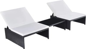 vidaXL Scaune de grădină rabatabile, 2 buc., cu masă, negru, poliratan