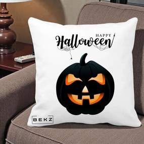 Perna Decorativa Happy Halloween Dovleac Negru cu Paianjen, 40x40 cm, Alba Mata, Husa Detasabila, Perna Inclusa, BEKZ®