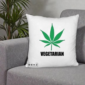 Perna Decorativa Vegetarian cu Frunza, 40x40 cm, Alb Pufos, Husa Detasabila, Perna Inclusa, BEKZ®