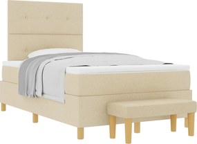 vidaXL Pat cu arcuri cu saltea cu headboard Crem 120 x 200 cm țesătură