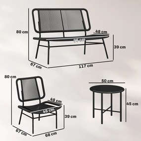 Outsunny Set Mobilier Grădină Ratan 4 Piese, Canapea pentru Exterior cu Măsuță Metalică, Negru | Aosom Romania