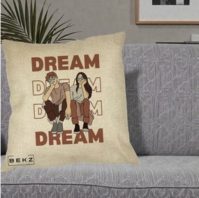 Perna Decorativa Dream Couple Aesthetic, 40x40 cm, Crem, Husa Detasabila, Perna Inclusa, BEKZ®