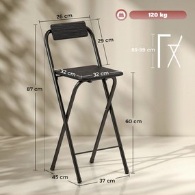 HOMCOM Set 2 Scaune de Bucătărie Pliabile cu Suport pentru Picioare din MDF și Oțel Negru | Aosom Romania