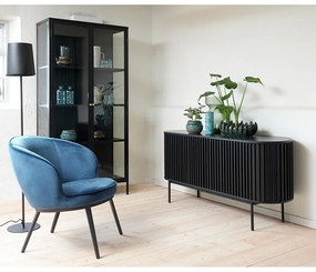 Comodă neagră joasă cu aspect de lemn de stejar cu ușă glisantă 73x160 cm Siena – Unique Furniture