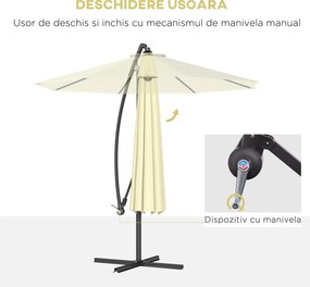 Outsunny Umbrela pentru Gradina Brat Deluxe Inclinabila cu Manivela, Φ3m | Aosom Romania