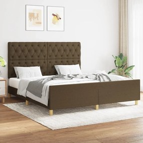 Cadru de pat cu tablie, maro inchis, 160x200 cm, textil Maro inchis, 160 x 200 cm, Design cu nasturi