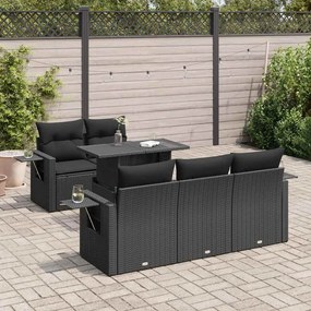 vidaXL Set mobilier de grădină cu perne, 6 piese, negru, poliratan