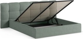 Pat matrimonial verde mentă tapițat cu spațiu de depozitare cu somieră 160x200 cm Eric – Micadoni