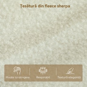 HOMCOM Divan 2 Locuri Imbottit în Sherpa cu Perne Detașabile, Picioare din Lemn de Eucalipt, Design Compact pentru Living, 137x69x82 cm, Crem | Aosom Romania