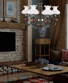 Candelabru cu 6 brate design italian din alama cu lemn 620