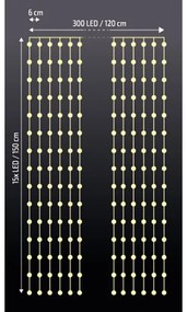 Brilagi - Perdea luminoasă LED de Crăciun 300xLED/8 funcții/3xAA/USB 1,2m alb cald