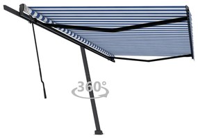 vidaXL Copertină autonomă retractabilă manual, albastru&amp;alb 500x350 cm