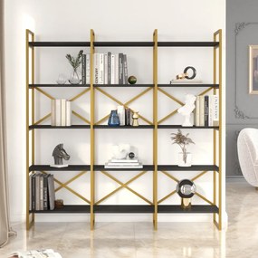 Biblioteca Living VG6-LB, PAL Melaminat, Negru / Auriu