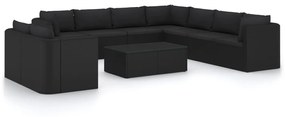 3059497 vidaXL Set mobilier de grădină cu perne, 11 piese, negru, poliratan