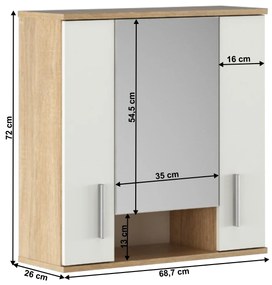Dulap de baie suspendat cu oglindă Leah 01 (stejar sonoma + alb matná). 1065343