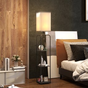 HOMCOM Lampadar de salon cu rafturi, abajur din material textil, comutator cu lant pentru salon, camera de dormit | Aosom Romania