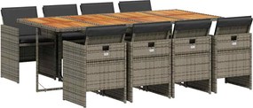 vidaXL Set mobilier grădină cu perne, 9 piese, gri, poliratan