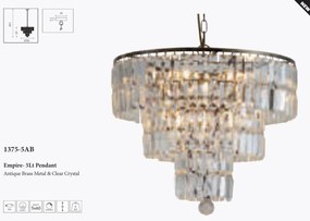 Lustra metal alama antic, cristal transparent Empire 5L