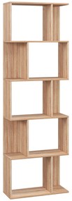 HOMCOM Bibliotecă cu 5 Rafturi Separate cu Spațiu de Economisire în Formă de S din Lemn, 60x24x184,5 cm, Lemn Natural | Aosom Romania
