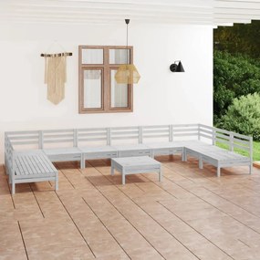 3083430 vidaXL Set mobilier grădină, 11 piese, alb, lemn masiv pin
