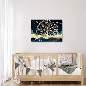 Tablou pe sticlă cu copac auriu (70x50 cm)