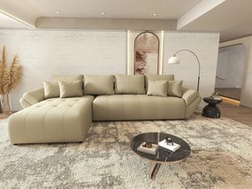 Colțar extensibil dumonde cu ladă de depozitare si sezut confortabil din spuma high-density, Berlin XL Enjoy Camel 350x185 cm