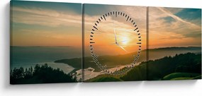 Tablou cu soarele răsărind deasupra mării (cu ceas) (90x30 cm)