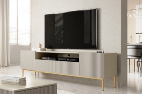 Comodă TV Nicole 200 cm cu nișă și sertare – cashmere / picioare aurii