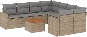 vidaXL Set canapele de grădină, 9 piese, cu perne, bej, poliratan