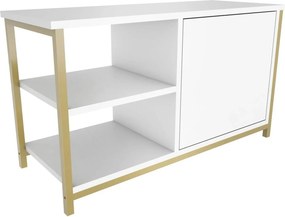 Comoda TV MUSKEGON, alb/auriu, PAL melaminat/metal, 90x35x51 cm