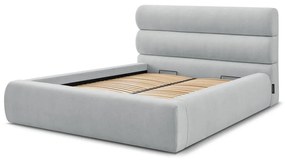 Pat matrimonial gri deschis tapițat cu spațiu de depozitare și somieră 180x200 cm Jagna – Bobochic Paris