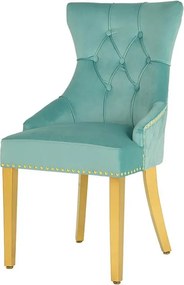 Set 2 scaune Stil Baroc, Catifea, Albastru Deschis, Metal, Auriu, Castle