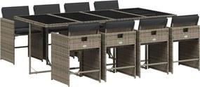 vidaXL Set mobilier grădină cu perne, 9 piese, gri, poliratan
