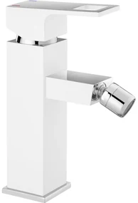 Baterie bideu culoare crom alb Deante cu ventil inclus, Anemon Alb mat/Crom lucios