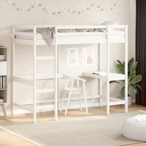 vidaXL Cadru pat supraetajat cu birou, alb, 90x190 cm, lemn masiv pin