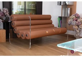 Canapea Foisor colectie KUUMO MW02, perne maro, panouri laterale transparente PMMA sau sticla