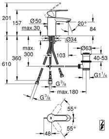 GROHE 33561002 - Baterie pentru lavoar EUROSTYLE COSMOPOLITAN DN 15, crom lucios
