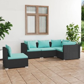 3102313 vidaXL Set mobilier de grădină cu perne, 5 piese, negru, poliratan