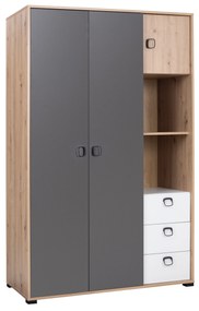 Dulap de haine Kevyt 1 (stejar artisan + alb + grafit). 1087385