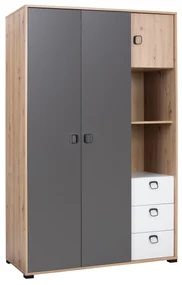 Dulap de haine Kevyt 1 (stejar artisan + alb + grafit). 1087385