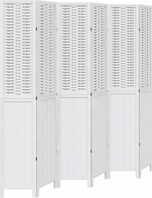 vidaXL Paravan cameră 6 panouri, alb, lemn masiv paulownia