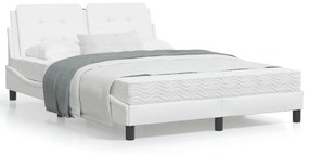 3214111 vidaXL Cadru de pat cu lumini LED, alb, 140x200 cm, piele ecologică