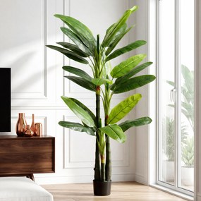 HOMCOM Arbore Artificial de Banan 180 cm cu Ghiveci, Plantă Falsă cu 18 Frunze pentru Decor Interior sau Birou, Verde | Aosom Romania